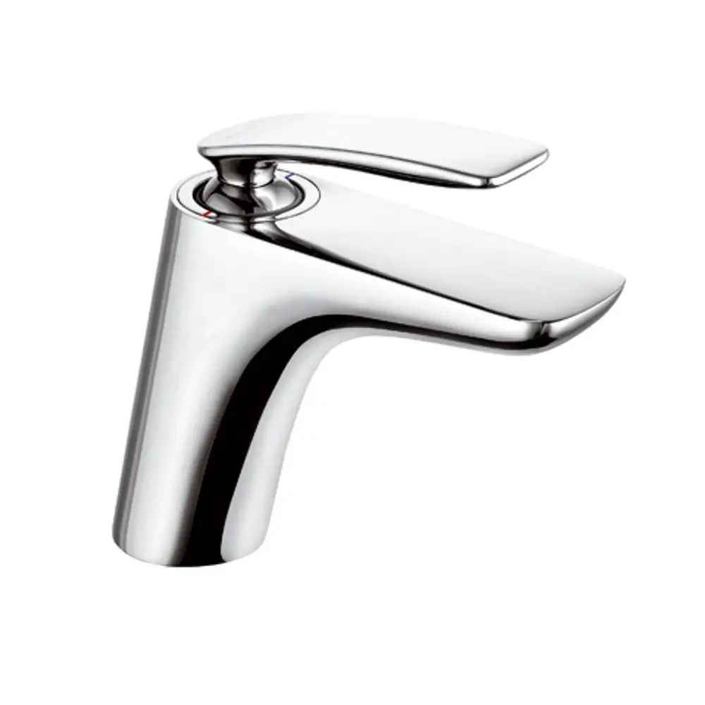 Kludi-Waschtischarmatur in chrom mit einem modernen Hebel und einem eleganten, geschwungenen Design, geeignet für den Einsatz in Badezimmern.
